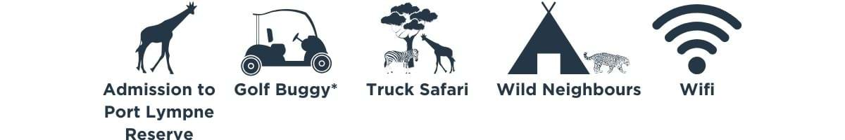 Admission to Port Lympne, Golf buggy*, truck safari, wild neighbours, wifi